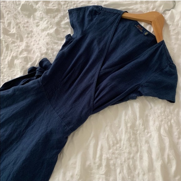 New Ralph Lauren Maxi Linen Navy Long Dress - Picture 3 of 16